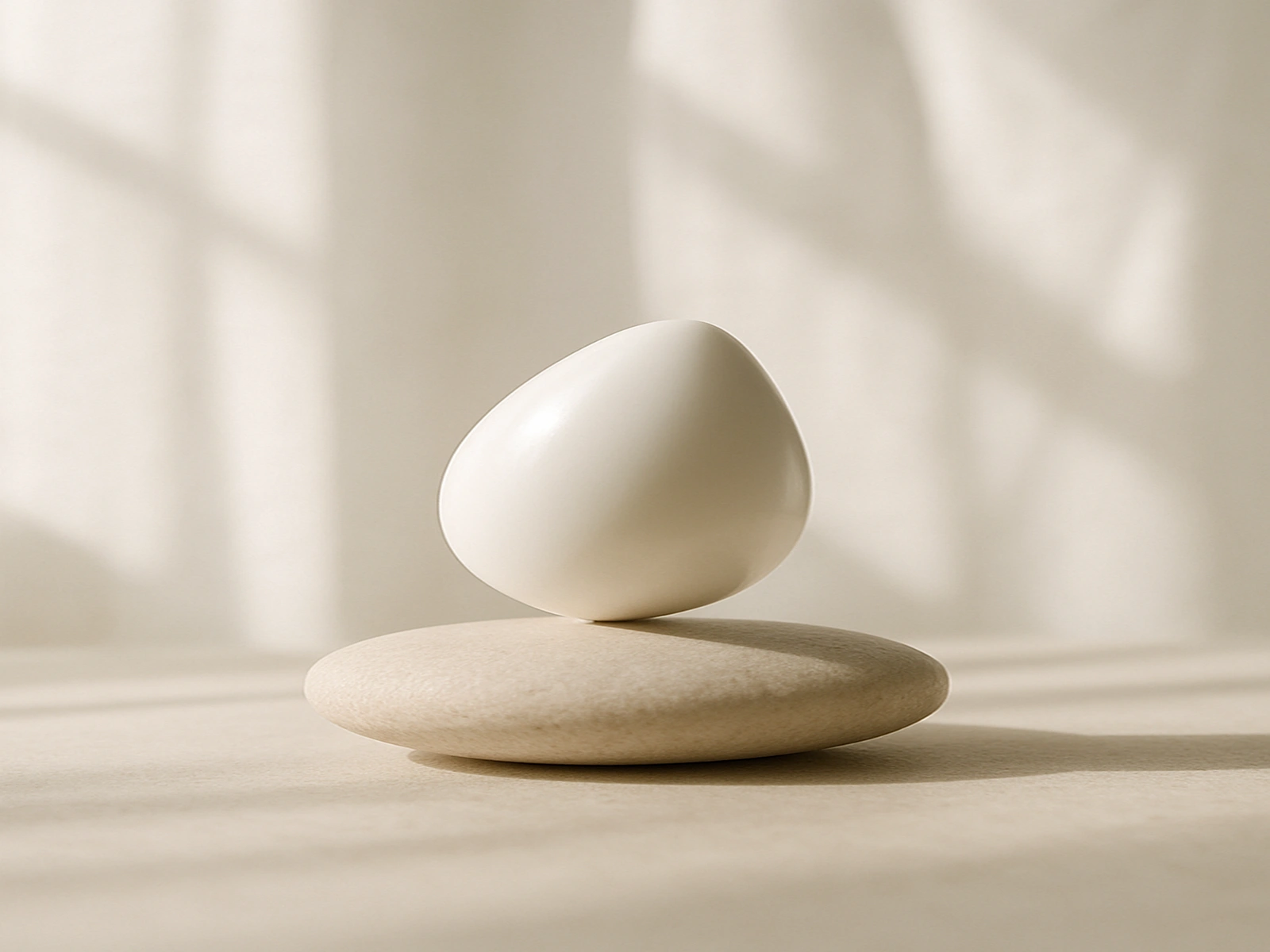 은은한 자연광 아래 균형을 상징하는 미니멀 오브제가 놓인 퓨어리카 브랜드 무드 이미지 loading=