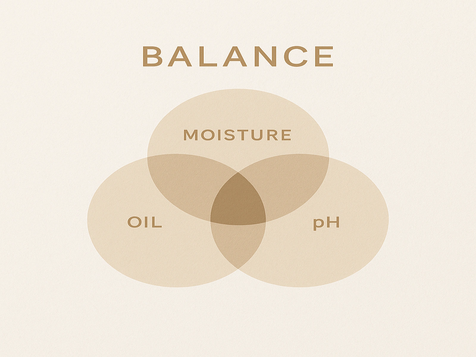 피부 균형의 세 축을 표현한 수분·유분·pH 밸런스 개념 다이어그램